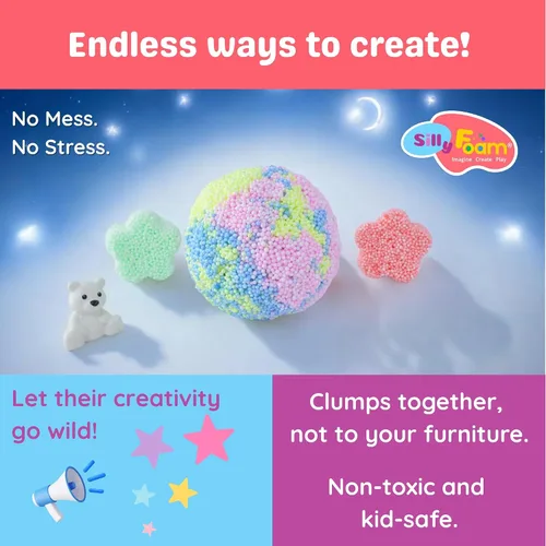 Vista 5 de Espuma Tonta, Cuentas de Espuma de Modelado Creativo, Paquete de 2 de 6 Primarios + 6 Bloques Pastel Neón, Sin Slime Sin Desorden, Perfecto