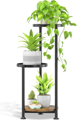 Vista 12 de Oppro - Soporte para plantas de interiores y exteriores, estante de metal de 3 niveles para macetas, soporte alto para múltiples plantas en esquina