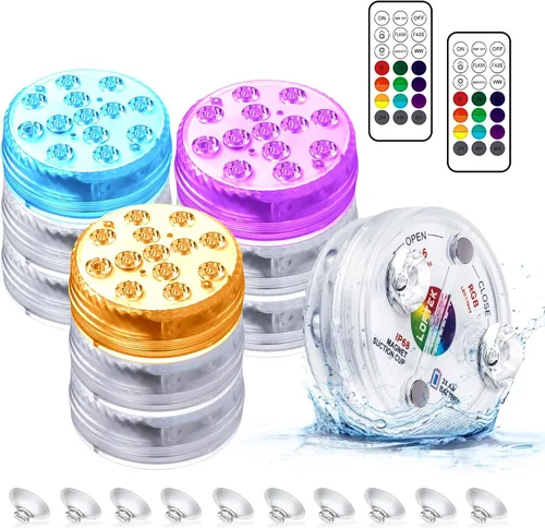 Vista 21 de LOFTEK Luces LED sumergibles con control remoto, 13 luces LED de piscina para piscinas enterradas y sobre el suelo con imanes y ventosas, 16 luces