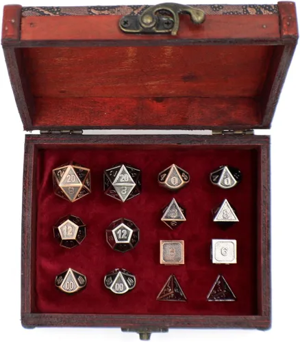 Vista 2 de Dos juegos de rol de dados de metal con baúl de almacenamiento para juegos de mesa