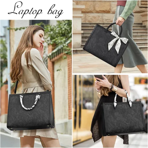 Vista 2 de Bolso para laptop de 15.6 pulgadas para mujer; bolsa tote de cuero impermeable para negocios, maletín ligero de oficina, gran capacidad, bolso
