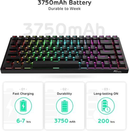 Vista 7 de RK ROYAL KLUDGE RK84 80% RGB triple modo BT5.02.4Gteclado mecánico con cable de intercambio rápido, teclado inalámbrico de 84 teclas, Bluetooth
