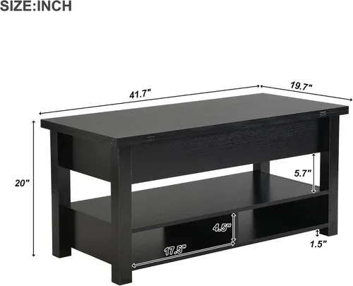 Vista 2 de Mesa auxiliar elevable, mesa auxiliar multifuncional con estantes abiertos, mesa de comedor moderna para sala de estar, oficina en casa (negro #004)