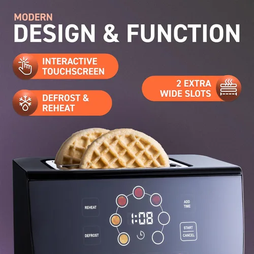 Vista 4 de Inspirex - Tostadora de palanca con pantalla táctil de dos rebanadas, color negro
