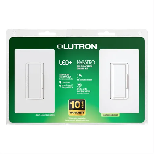 Vista 25 de Lutron - Interruptor de atenuación Maestro LED+ para bombillas LED regulables, halógenas e incandescentes, 150 W/unifolar o multiubicación, Biscuit