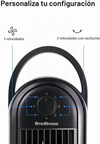 Vista 3 de OmniBreeze Ventilador de torre eléctrico manual, de 28 pulgadas, 3 velocidades con oscilación, control mecánico, ventiladores de piso sin aspas