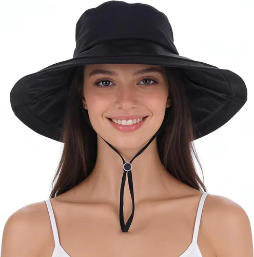 Vista 11 de Sombrero de ala ancha impermeable UPF 50+ para mujer con agujero para cola Beige