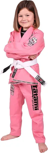 Vista 3 de Tatami Fightwear Meerkatsu Animal Jiu Jitsu Gi, chaqueta de 425GSM, pantalones BJJ de sarga y cinturón blanco, rosa, M0, Rosado
