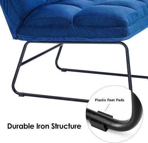 Vista 7 de MCombo Silla decorativa de terciopelo con otomana, acogedora silla de rincón de lectura para espacios pequeños, moderna silla sin brazos para Azul