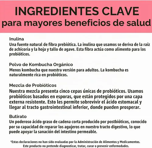 Vista 4 de Mezcla de Bebida Compleja Probiótica para Niños – Sabor Ponche de Frutas – 30 Sobres de Porción Individual Mezcla de Prebióticos, Probióticos
