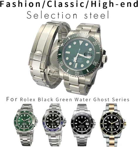 Vista 2 de Wscebck Correa de reloj de acero inoxidable 316L de alta calidad de 0.787 pulgadas, con extremo curvado, ajuste para Rolex Submariner, correa