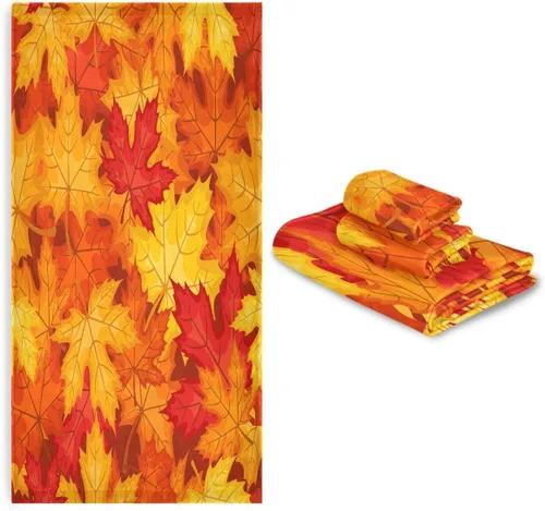 Vista 7 de Juego de toallas de baño de hojas de arce otoñal, ultra suaves, de secado rápido, absorbentes, juego de toallas de baño para ducha, toallas de mano