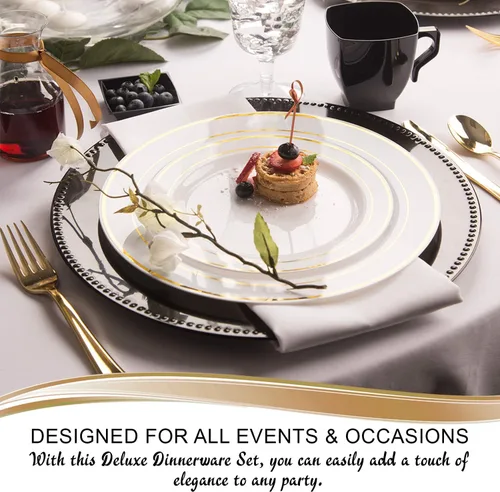 Vista 3 de Juego de platos combinados (blanco con oro, juego de valor de boda (20 invitados))