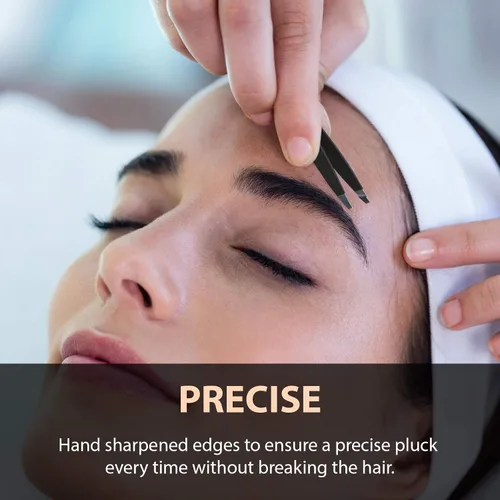 Vista 5 de Pinzas de acero inoxidable negras de precisión Punta inclinada profesional y pinzas de punta astilla para cejas Herramienta de eliminación
