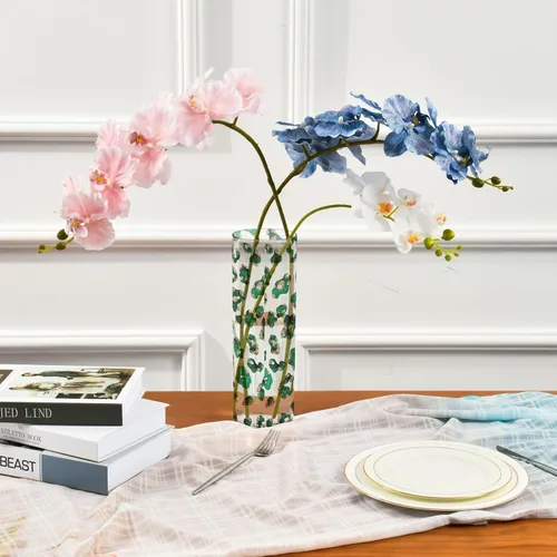 Vista 3 de Jarrones de plástico de Cleetah verde dorado de 11.8 x 3.9 pulgadas, jarrones altos decorativos, centros de mesa de comedor, oficina jarron