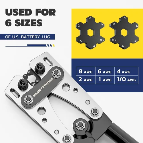 Vista 3 de haisstronica Kit de herramientas de engaste de cable de batería resistente, trinquete hexagonal de mango extendido para terminales de cobre