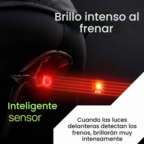 Vista 6 de Luces inteligentes para bicicleta delanteras y traseras, kit R15, recargable por USB C con detección automática de frenos, 500 lúmenes impermeable