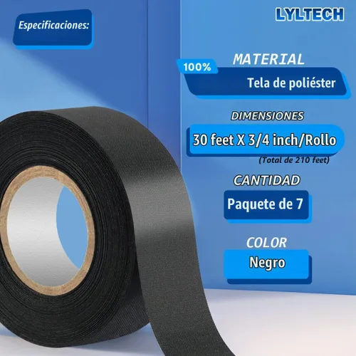 Vista 2 de Cinta eléctrica Lyltech color negro de 66 pies x 3/4 pulgadas x 0.07 milésimas de pulgada, y 600 voltios con certificación UL/CSA. Impermeable