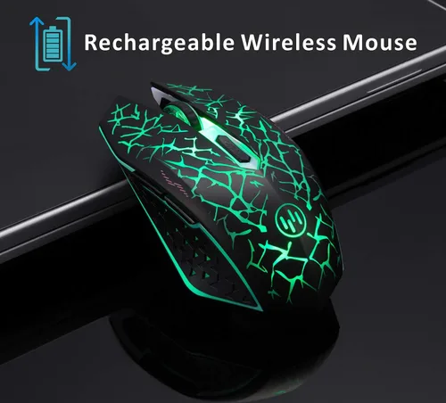 Vista 2 de TENMOS K6 - Mouse inalámbrico para juegos mouse óptico LED silencioso recargable con receptor USB 3 niveles de DPI ajustables y 6 botones compatible