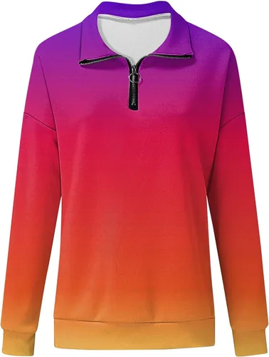 Vista 2 de FlekmanArt Sudaderas de manga larga con estampado de media cremallera para mujer, ajuste holgado, manga larga, ropa cómoda y elegante