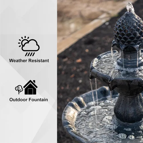 Vista 4 de XBrand Fuente de agua para exteriores de 2 niveles con energía solar de 44 pulgadas, fuente de resina de fibra de vidrio con bomba de apagado Negro