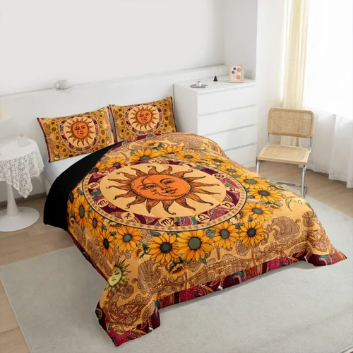 Vista 62 de Erosebridal Juego de edredón de hojas de cannabis, juego de ropa de cama de marihuana con estampado colorido de plantas, decoración bohemia de 2