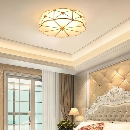 Vista 2 de LIGHTLAND Lámpara de Techo de Montaje al Ras de 13.8 Pulgadas, Lámpara de Techo de Latón de 3 Luces con Pantalla de Vidrio, Accesorios de Luz