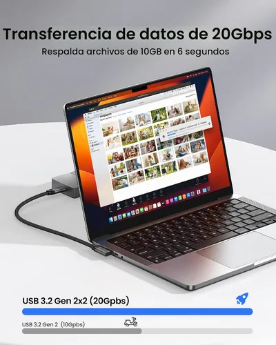 Vista 2 de Silkland Cable de datos USB C de 20 Gbps en ángulo recto, corto de 1 pie y 90 grados USB C 3.2 Gen 2x2, cable de transferencia de datos de alta