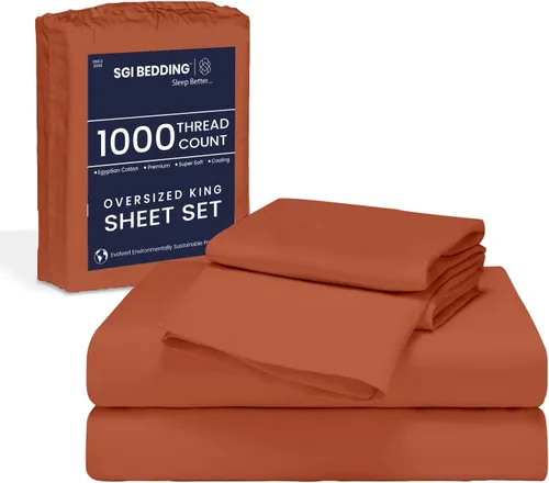 Vista 17 de SGI Bedding 108" x 108" Juego de sábanas de 4 piezas de tamaño Alaskan King de 1000 hilos 100% de algodón egipcio - Sábanas de bolsillo profundo