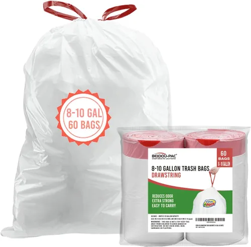 Vista 8 de BEIDOU-PAC Bolsas de basura de 2.6 galones con cordón, 100 unidades, bolsas de basura de rollo múltiple, pequeñas bolsas de basura de cocina, sin