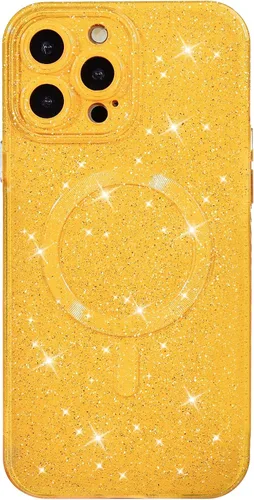 Vista 8 de oakxco Funda con Purpurina para iPhone 13 Pro Funda de Teléfono de Silicona Compatible con Magsafe, Femenina Linda Brillante con Lentejuelas