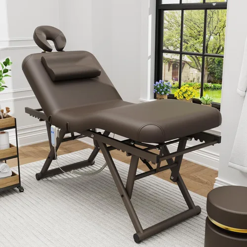 Vista 7 de pouseayar Mesa de masaje ajustable con almohada facial y reposacabezas, resistente y sólida, silenciosa y fácil de ajustar, respaldo ajustable