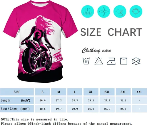 Vista 4 de Camiseta de motociclista rosa para niña, camiseta con tema de dibujos animados