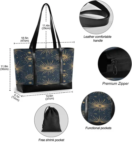 Vista 4 de Vintage Moon Sun Retro Evil Eye - Bolsas de mano para computadora portátil con cremallera para mujer con maletín ejecutivo para mujer