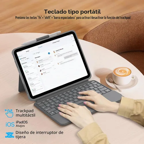 Vista 6 de Funda de teclado para iPad de décima generación: teclado mágico estilo Bluetooth recargable con trackpad incorporado, teclas retroiluminadas, diseño