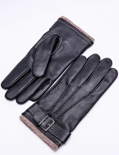 Vista 2 de YISEVEN Guantes de piel de cordero con forro de cachemira de invierno para hombre