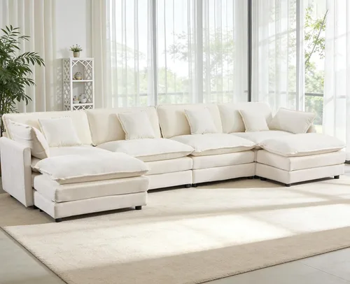 Vista 12 de Sofá modular de gran tamaño, sofá grande en forma de U con asiento profundo, sofás de nube de felpilla para sala de estar, sofá modular convertible