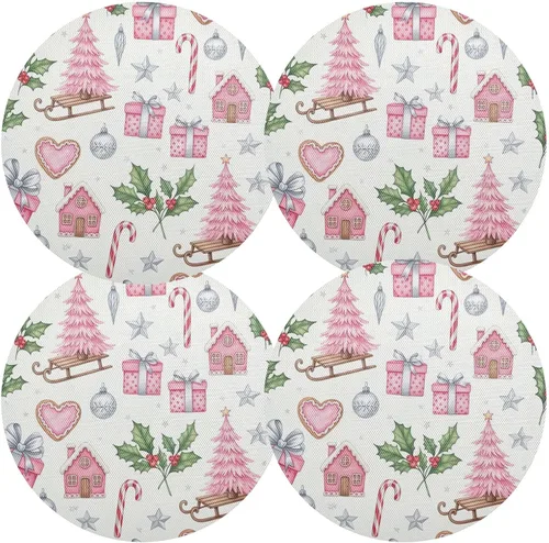 Vista 2 de Pink Christmas Trees Table Placemats, Non Slip Washable Placemats Dining for Kitchen Table one sizex1