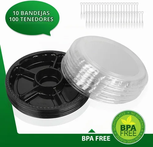 Vista 3 de Bandeja de plástico para aperitivos con tapa, resistente, reciclable de 12 pulgadas, bandejas para aperitivos de frutas vegetarianas, recipientes