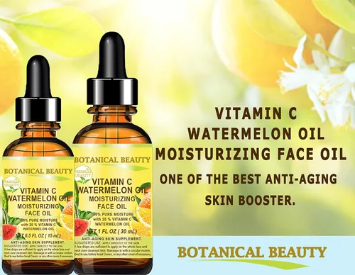 Vista 2 de VITAMINA C ACEITE DE SANDÍA Aceite Facial Hidratante Anti-Envejecimiento Regenerador Nutritivo 20% Vitamina C y Aceite de Semilla de Sandía 100%