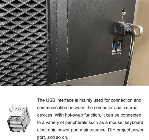Vista 3 de Enchufe PCB USB tipo A de 8 pines horizontal de 90 grados, conector en línea de doble puerto hembra [para aplicación mini USB] - 1.5A / negro