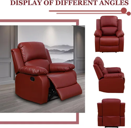 Vista 7 de Juego de sofá reclinable manual, muebles de cuero regenerado para sala de estar, sofás reclinables de cuero con portavasos, consola
