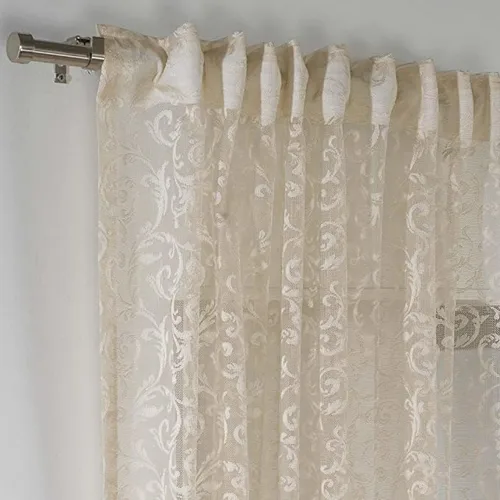 Vista 4 de Juego de 2 paneles de cortinas extralargas de encaje beige con bolsillo para barra y pestaña trasera, decoración del hogar, cortinas hechas a medida