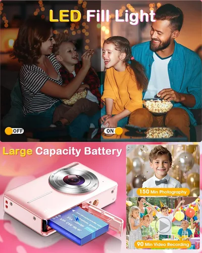 Vista 7 de Cámara digital FHD 1080P 44MP Cámaras para fotografía, cámara digital para apuntar y disparar para niños con tarjeta de 32 GB, zoom 16X