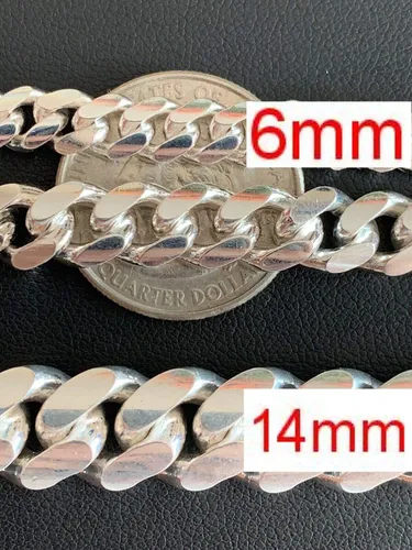 Vista 8 de Cadena de eslabones cubanos Miami de plata de ley 925 maciza, 0.079-0.472 in, 18-30 pulgadas, gran collar pesado para hombres o mujeres, hecho