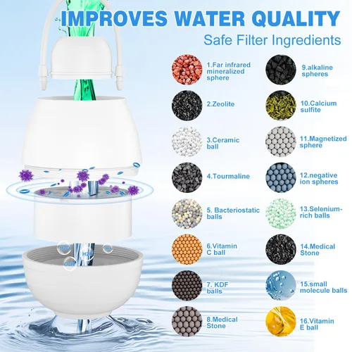 Vista 3 de Filtro de agua de baño para bañera, piezas de repuesto para grifo de fregadero, filtración de 8000 galones, elimina cloro, fluoruro y contaminantes