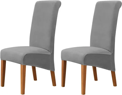 Vista 8 de Juego de 2 fundas de terciopelo para sillas de comedor, color beige, fundas elásticas para sillas de comedor y cocina, reutilizables, protector
