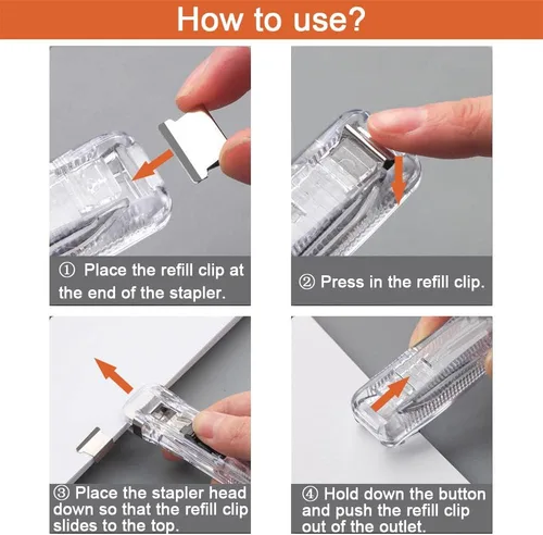 Vista 3 de Engrapadora de empuje, clips para carpeta, abrazaderas de papel, grapadora de escritorio con 50 clips de repuesto de acero inoxidable reutilizables