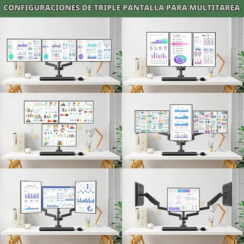 Vista 7 de Soporte de escritorio para monitor triple con resorte de gas para pantallas