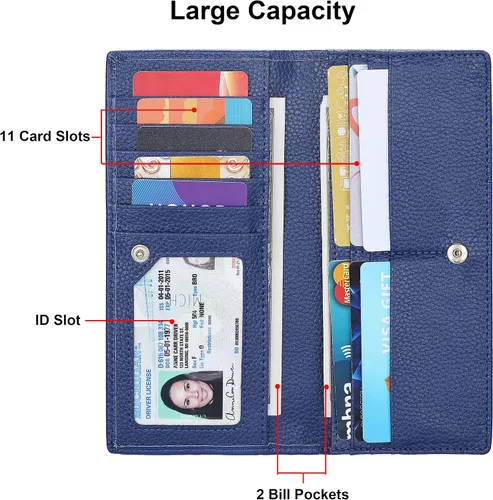 Vista 3 de Lavemi Carteras de cuero ultrafinas con bloqueo RFID para tarjetas de crédito plegables para mujeres